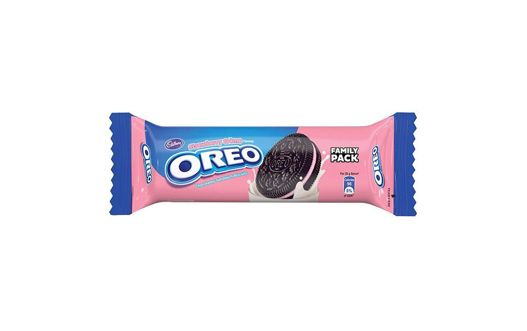 Cadbury Oreo Strawberry Creme Flavoured Chocolatey Sandwich Biscuits   Pack  120 grams